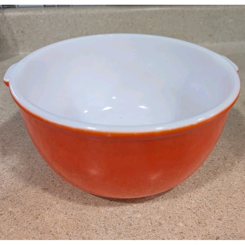Vintage Unmarked (Pyrex?) Orange Mixing Bowl Oven Ware With Handles